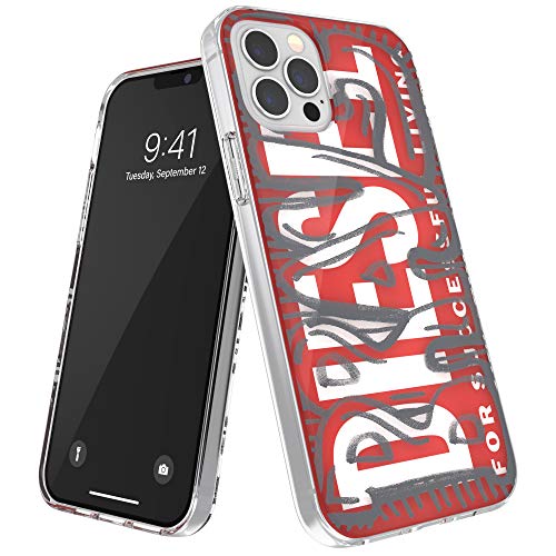 Diesel Designed for iPhone 12 / iPhone 12 Pro 6.1 Case, Clear Snap Case, Shockproof, Drop Tested Protective Cover with Raised Edges, Red/Grey, 42567 von Diesel