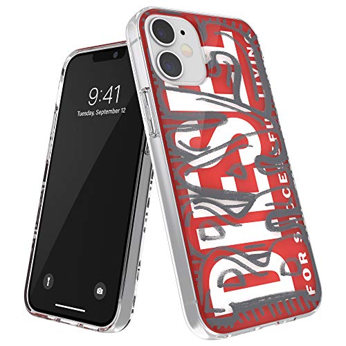 Diesel Designed for iPhone 12 Mini 5.4 Case, Clear Snap Case, Shockproof, Drop Tested Protective Cover with Raised Edges, Red/Grey von Diesel