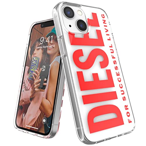 Diesel Entworfen für iPhone 13 Mini 5.4 Hülle | Transparente Hülle | Stoßfest | Fallgetestete Schutzhülle mit erhöhten Kanten | Weiß/Rot von Diesel