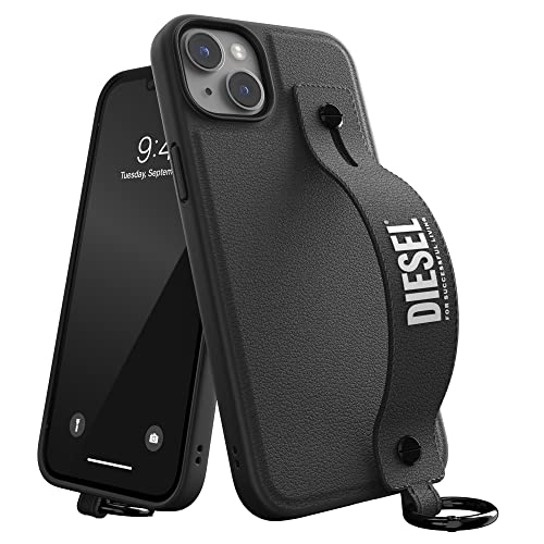 Diesel Hülle Entworfen für iPhone 14 Plus mit Griff | 6,7 Zoll schwarzes und weißes Lederdesign mit Halter | Stoßfester Fallschutz | Kompatibel mit kabellosem Laden | Erhöhten Kanten von Diesel