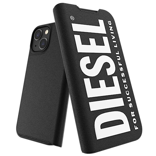 Diesel Hülle entworfen für iPhone 13 Mini / 12 Mini | 5.4 Zoll | Stoßfester Fallschutz | Folio Booklet Case | Wireless Charging Compatible | Schwarz von Diesel