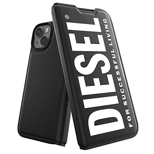 Diesel Hülle entworfen für iPhone 14 / iPhone 13 | Stoßfester Fallschutz | Folio Booklet Case | Wireless Charging Compatible | Raised Edges Protective Phone Cover | Schwarz/Weiß von Diesel
