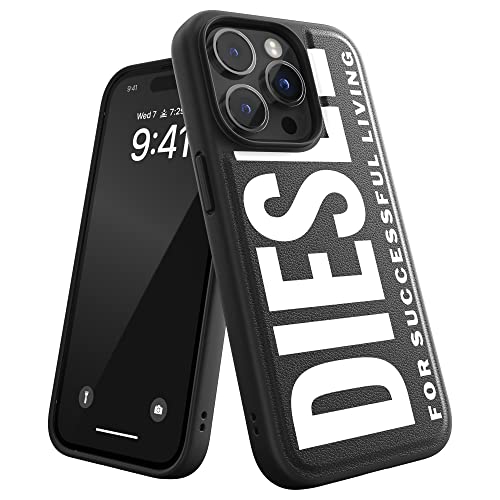Diesel Hülle entworfen für iPhone 14 Pro | 6,1 Zoll Schwarz und Weiß Design | Stoßfester Fallschutz | Kabelloses Laden kompatibel | Erhöhte Kanten Schutzhülle von Diesel