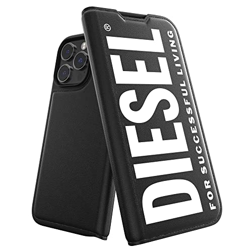 Diesel Hülle entworfen für iPhone 14 Pro Max | 6,7 Zoll Schwarz und Weiß Design | Stoßfester Fallschutz | Folio Booklet Case | Wireless Charging Compatible | Raised Edges Protective Phone Cover von Diesel