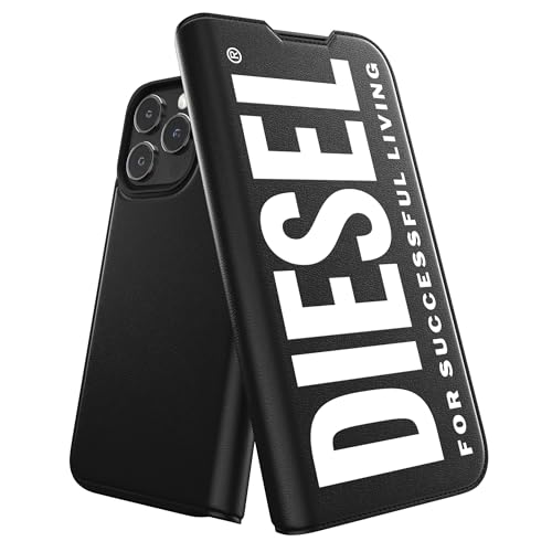 Diesel Hülle entworfen für iPhone 15 Pro Max | Schwarz-Weiß-Design | stoßfester Fallschutz | Folio-Booklet-Hülle | kabelloses Laden kompatibel | erhöhte Kanten Schutzhülle von Diesel