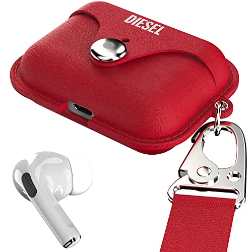 Diesel Hülle kompatibel mit Airpods Pro/Airpods Pro 2, Leder-Ohrhörer-Abdeckung mit Umhängeband, Kabelloses Laden kompatibel, Bluetooth-Kopfhörer-Tragetasche, Rot von Diesel