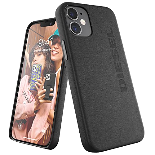 Diesel Phone Case Designed for iPhone 12 Mini, 5.4 Inches, Moulded Premium Leather Wrap Case, Fully Protective Cover with Raised Edges, Black, 42515 von Diesel