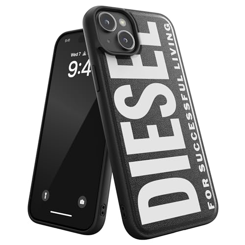 Diesel Schutzhülle für iPhone 15 Plus | Schwarz-Weiß-Design | stoßfester Fallschutz | kabelloses Laden kompatibel | erhöhte Kanten Schutzhülle von Diesel