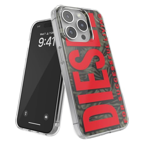 Diesel Schutzhülle für iPhone 15 Pro, klare Schutzhülle, stoßfest, Fallschutz, kabelloses Laden, kompatibel mit Biscotto Camo Print, Rot Diesel Schutzhülle für iPhone 15 Pro, klare Schutzhülle, stoßfest, Fallschutz, kabelloses Laden, kompatibel mit Biscotto Camo Print, Rot von Diesel