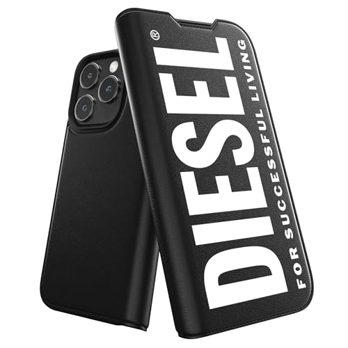 Diesel Schutzhülle für iPhone 15 Pro | Schwarz-Weiß-Design | stoßfester Fallschutz | Folio-Booklet Hülle | kabelloses Laden kompatibel | erhöhte Kanten Schutzhülle von Diesel