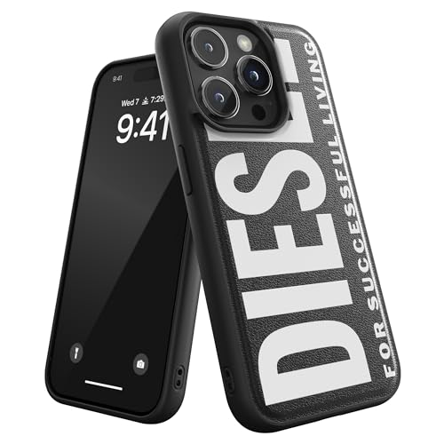 Diesel Schutzhülle für iPhone 15 Pro | Schwarz-Weiß-Design | stoßfester Fallschutz | kabelloses Laden kompatibel | erhöhte Kanten Schutzhülle von Diesel