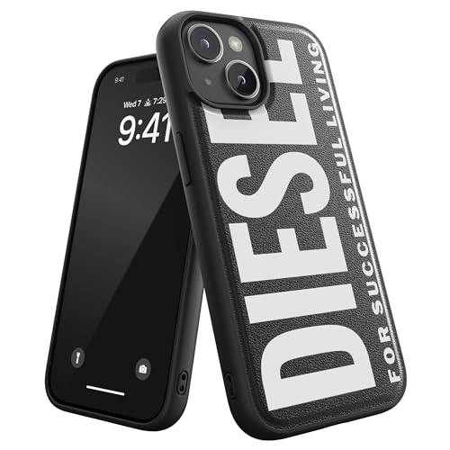 Diesel Schutzhülle für iPhone 15 | Schwarz-Weiß-Design | stoßfester Fallschutz | kabelloses Laden kompatibel | erhöhte Kanten Schutzhülle von Diesel