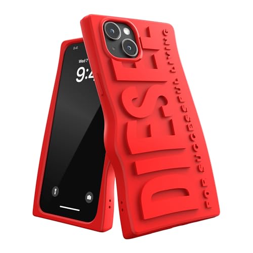 Diesel iPhone 15 Plus Hülle | D Silikon Hülle | Rot | Stoßfester Fallschutz | Kabelloses Laden kompatibel | Handyhülle mit erhöhten Kanten von Diesel