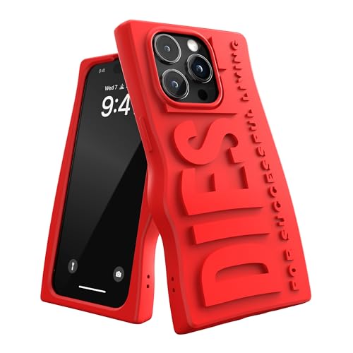 Diesel iPhone 15 Pro Hülle | D Silikon Hülle | Rot | Stoßfester Fallschutz | Kabelloses Laden kompatibel | Handyhülle mit erhöhten Kanten von Diesel
