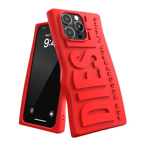 Diesel iPhone 15 Pro Max Hülle | D Silikon Hülle | Rot | Stoßfester Fallschutz | Kabelloses Laden kompatibel | Handyhülle mit erhöhten Kanten von Diesel