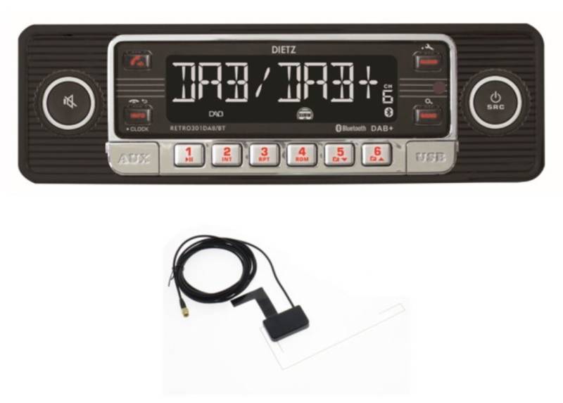Dietz 1-DIN Dietz Retro Radio DAB+, BT, MP3, USB, RDS, mit Antenne Autoradio (Digitalradio (DAB), FM/UKW, 20,00 W) von Dietz
