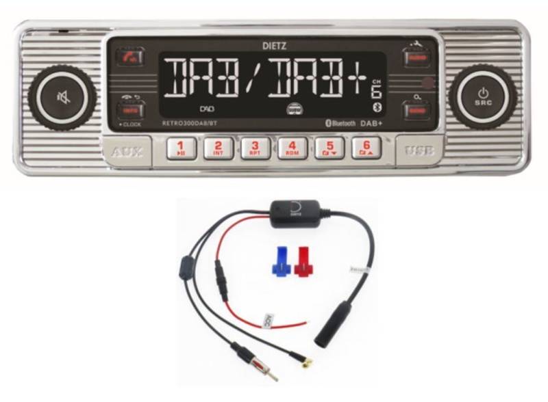 Dietz 1-DIN Dietz Retro Radio DAB+, BT, MP3, USB, RDS, mit Splitter Autoradio (Digitalradio (DAB), FM/UKW, 20,00 W) von Dietz