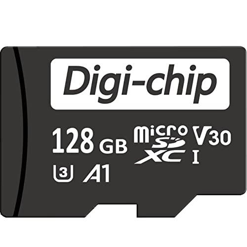 DigiChip 128 GB MicroSDSpeicherkarte – Klasse 10 UHS1 U3, Videogeschwindigkeit V30, AppGeschwindigkeit 1, bis zu 90 MBs Übertragungsgeschwindigkeiten, SDAdapter in voller Größe im Lieferumfang von Digi-Chip