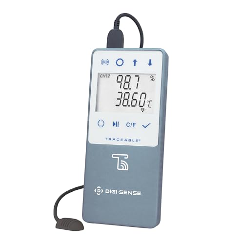 Digi-Sense AO-18000-30 Datenlogger für Temperatur und Luftfeuchtigkeit, mit nachverfolgbarer LIVE-Fähigkeit, 1 Sonde mit Kabel von TRACEABLE