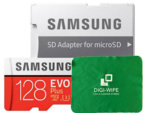 Digi Wipe Micro-SD Evo Plus Speicherkarte für Samsung Galaxy A3, A5, A6, A6s, A7, A8, A8s, A9 Mobiltelefone, alle 2016, 2017, 2018 Versionen – inklusive Mikrofaser-Reinigungstuch (128 GB) von Digi Wipe