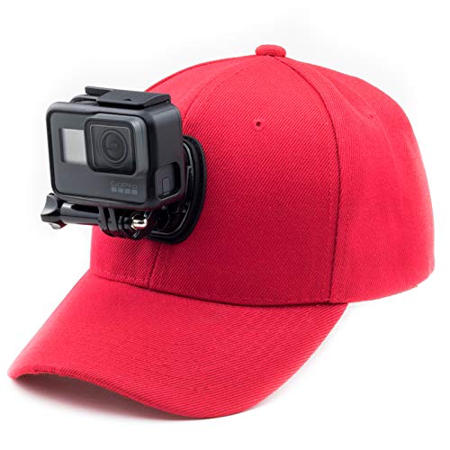 DigiCharge Baseballkappe mit Action-Kamera-Halterung, kompatibel mit GoPro Hero 13 12 Max/DJI Osmo Action 5 / Insta360 One/Akaso Crosstour Campark Fitfort Apeman Camkong Victure Cam Rot von DigiCharge