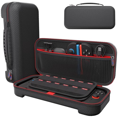 Digicharge Tragetasche für die Nintendo Switch 2 (2025) Konsole und Zubehör Tasche, Hart Hulle mit Aufbewahrung für Zubehör und 24 Spiele Taschen, Robuste 900D Nylon über EVA - (Schwarz) von DigiCharge