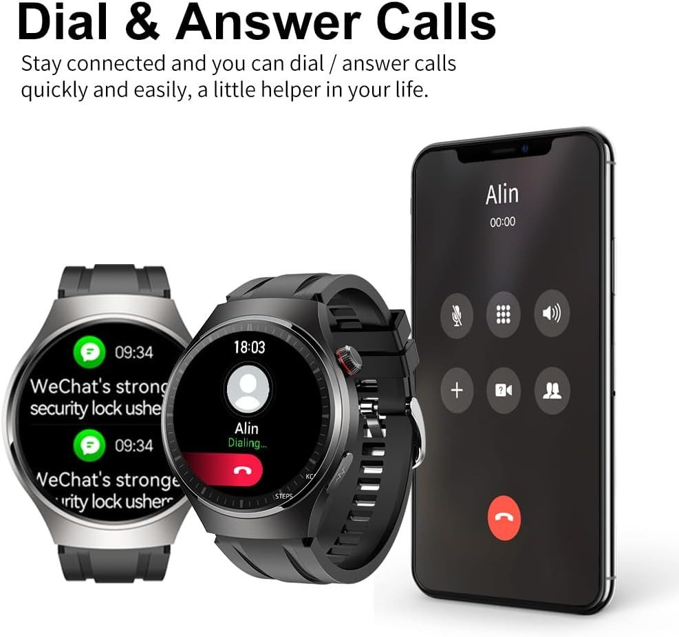 DigiKuber ECG-Smartwatch mit AMOLED-Display, Multisportmodi Smartwatch (1.43 Zoll, iOS Android), Bluetooth Call,ECG Monitor, Sleep Monitor von DigiKuber