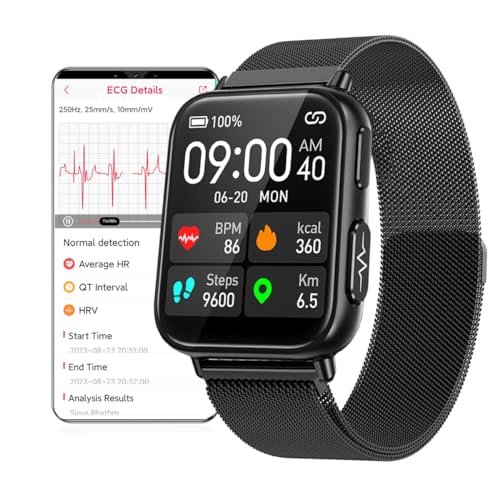 DigiKuber Smartwatch EKG Herren, 1,91 Zoll wasserdichte Damen Smart Watch mit Herzfrequenz SPO2 Schrittzähler Schlafmonitor für Android iOS von DigiKuber