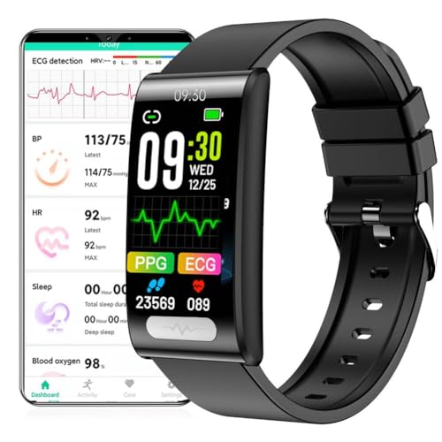 DigiKuber Smartwatch mit EKG, Wasserdicht IP68 Smart Watch Herren mit Schrittzähler Herzfrequenzmesser Anrufbenachrichtigung für Android iOS (1,47 Zoll Black, 20mm) von DigiKuber