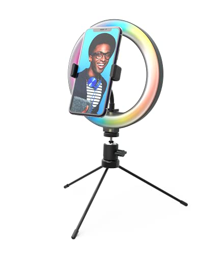 DigiPower 10" RGB Ringlicht mit 3 Beleuchtungsmodi, 15 RGB Farben und 10 Helligkeitsstufen, Smartphone-Halterung (iOS/Android), für für Make-Up, YouTube, TikTok und Vlogging, DP-VRL10RGB, schwarz von DigiPower