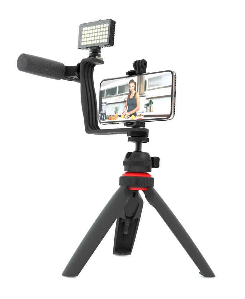 DigiPower 5-teiliges Vlogging Set mit Licht, Mikrofon Smartphone-Halterung, (5-tlg., inkl. Richtmikrofon) von DigiPower