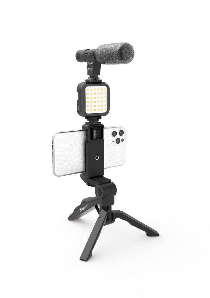 DigiPower Vlogging Set "Like Me", LEDs Mikrofon Handy Halterung Mini-Stativ Smartphone-Halterung, (4-tlg., für TikTok, Youtube, Live-Streaming und Meetings) von DigiPower
