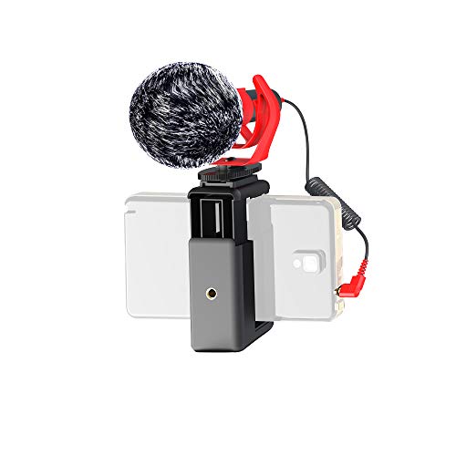 DigiPower universelles Mikrofon mit Fellwindschutz, Richtmikrofon mit Handhalterung, Schwinghalterung, TRS- & TRRS-Kabeladapter für Kameras und Handys, inkl. Tragetasche, DP-DM15F von DigiPower