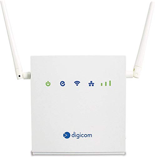 Digicom 4G LiteRoute LTE Cat4 Router (150Mbps Download und 50Mbps Upload 4G Upload 2X 10/100 LAN Ports Easy Wi-Fi mit WPS und bis zu 300Mbps Keine Konfiguration erforderlich, Firewall von Digicom
