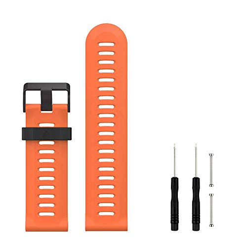 Digit.Tail 26mm Silikon Armband Ersatzband Replacement Wechselarmband Sport Uhrenarmband mit Federstäben und Entfernungswerkzeug Zubehör für Garmin Fenix 3 / Fenix 3 HR, Fenix 5X Smartwatch (Orange) von Digit.Tail