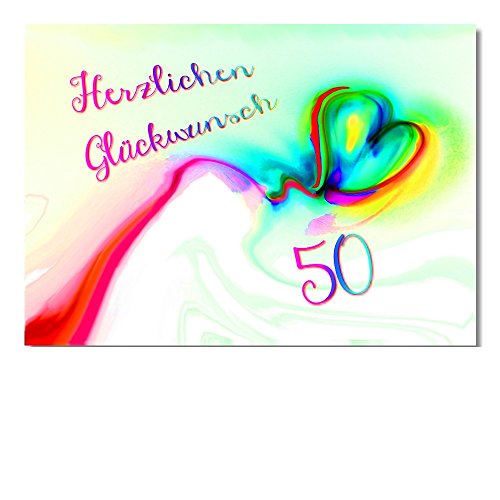 DigitalOase Glückwunschkarte 50. Geburtstag A5 Jubiläumskarte 50. Jubiläum Geburtstagskarte Grußkarte Klappkarte Umschlag #HERZ von DigitalOase