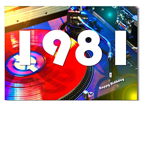 DigitalOase Glückwunschkarte Jahrgang 1981 43. Geburtstag A5 Geburtstagskarte Grußkarte Klappkarte Umschlag #VINYLRED von DigitalOase