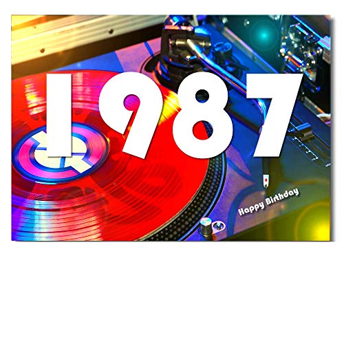 DigitalOase Glückwunschkarte Jahrgang 1987 37. Geburtstag A5 Geburtstagskarte Grußkarte Klappkarte Umschlag #VINYLRED von DigitalOase