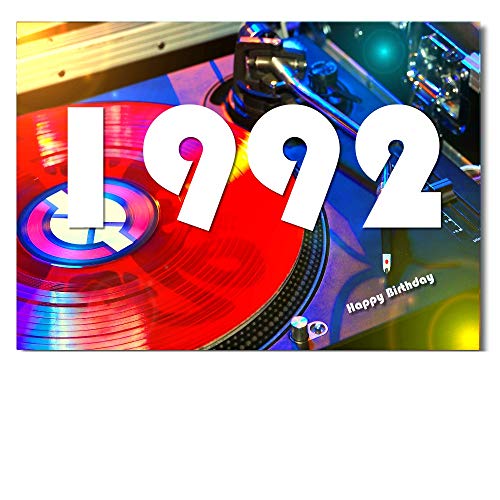 DigitalOase Glückwunschkarte Jahrgang 1992 32. Geburtstag A5 Geburtstagskarte Grußkarte Klappkarte Umschlag #VINYLRED von DigitalOase