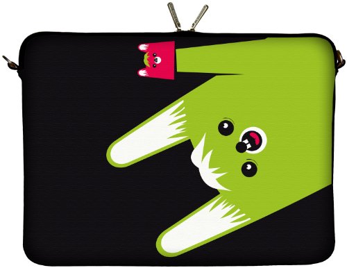 DIGITTRADE LS162-13 Toothy Designer Netbook Hülle 13.3 Zoll (33.8 cm) aus Neopren Tablet Tasche 13 Zoll & Ultrabook Case 14 Zoll Sleeve schwarz grün pink von Digittrade