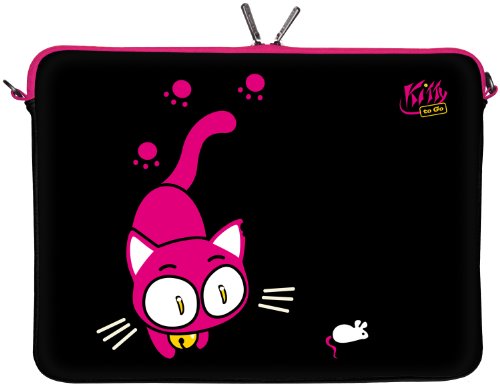 Digittrade Kitty to Go LS141-13 Designer Designer Netbook Schutzhülle 13.3 Zoll (33.8 cm) Neopren Tablet Tasche 13 Zoll & Ultrabook 14 Zoll Hülle Katze schwarz-pink von Digittrade
