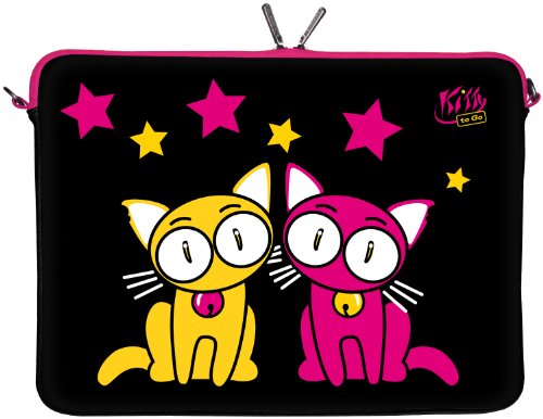 Digittrade Kitty to Go LS144-13 Designer Designer Netbook Hülle 13.3 Zoll (33.8 cm) aus Neopren Tablet Tasche 13 Zoll & Ultrabook Case 14 Zoll Bag Katze schwarz-rosa von Digittrade