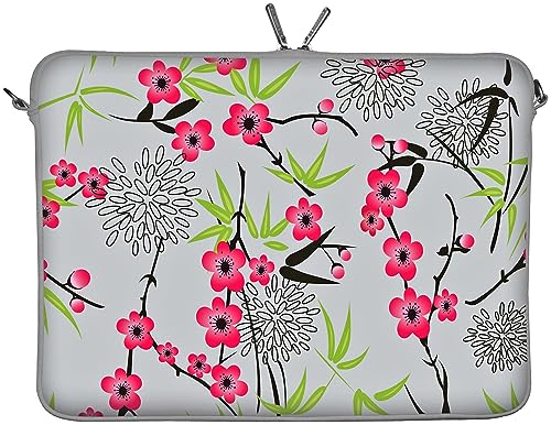 Digittrade LS104-17 Sakura Designer Laptop Tasche 17 Zoll Notebook Sleeve Hülle aus Neopren bis 43,9 cm (17,3 Zoll) japanische Kirschblüte grau-rosa von Digittrade