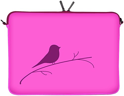 Digittrade LS122-13 Early Bird Designer Notebook Tasche 13.3 Zoll (33.8 cm) aus Neopren Laptop Schutzhülle 13 bis 14 Zoll Sleeve Hülle Vogel pink-rosa von Digittrade