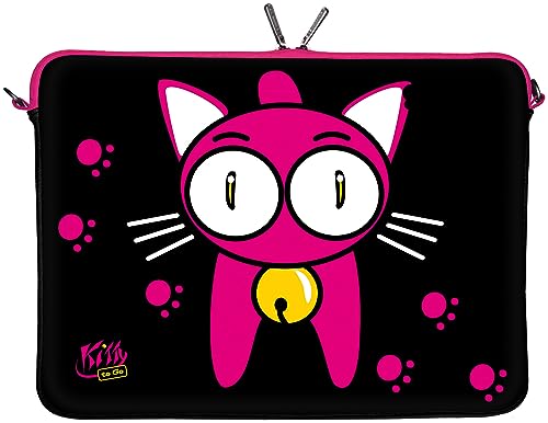Kitty to Go LS133-13 Designer Mac Book Tasche 13 Zoll aus Neopren passend als iPad Pro Case 12.9 bis 13.3 Zoll (33.8 cm) MacBook Air Hülle Katze schwarz-pink von Digittrade