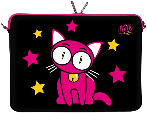KITTY TO GO LS142-15 Designer Notebooktasche 15,6 Zoll (39,1 cm) aus Neopren Notebook-Hülle Sleeve Tasche Schutzhülle Cover Case Bag Katze schwarz-pink von Digittrade