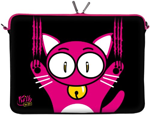 Kitty to Go LS140-11 Designer MacBook Hülle 12 Zoll aus Neopren passend für 11 & 11,6 Zoll (29,5 cm) Mac Book Tasche Schutzhülle Sleeve Bag Katze pink-schwarz von Digittrade