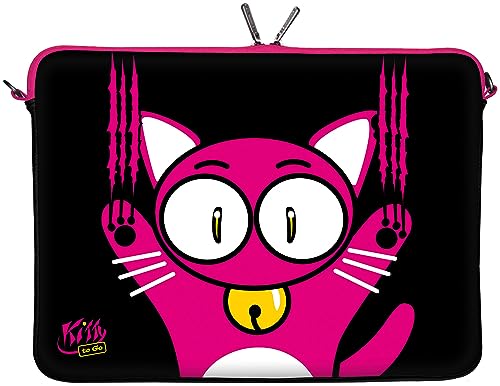 Kitty to Go LS140-13 Designer Mac Book Tasche 13 Zoll aus Neopren passend als iPad Pro Case 12.9 bis 13.3 Zoll (33.8 cm) MacBook Air Bag Katze schwarz-rosa von Digittrade