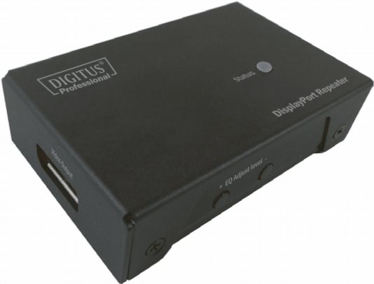 Assmann/Digitus 4K DISPLAYPORT REPEATER Verlängert DisplayPort-Signale auf bis zu 20 Meter in Full HD und bis zu 13 Meter in UHD 4K Auflösung, DisplayPort Repeater bis zu 20 m (Full HD), bis zu 13 m (4K Auflösung), Metallgehäuse, EQ, LED (DS-52900) von Digitus