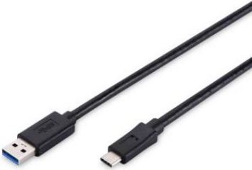 Assmann USB 3.1 Anschlusskabel Typ C auf Typ A 1m schwarz Datenübertragungen bis 5 Gbit/s - 10-mal schneller als USB 2.0 - 3A Stromversorgung, Typ C-Stecker beidseitig verwendbar - Anschluss 1: USB C, Stecker - Anschluss 2: USB A, Stecker - Schirmung: Doppelt geschirmt, UL-zertifiziert: UL2725 (AK-300136-010-S) von Digitus